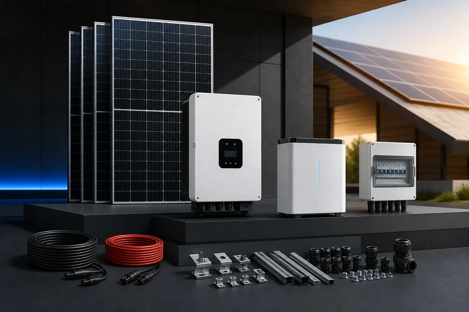 Componentes agrupados de un sistema fotovoltaico