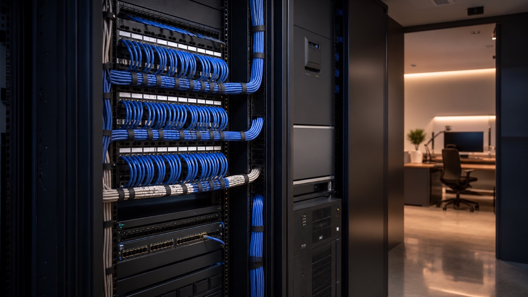 Rack de comunicaciones organizado y documentado