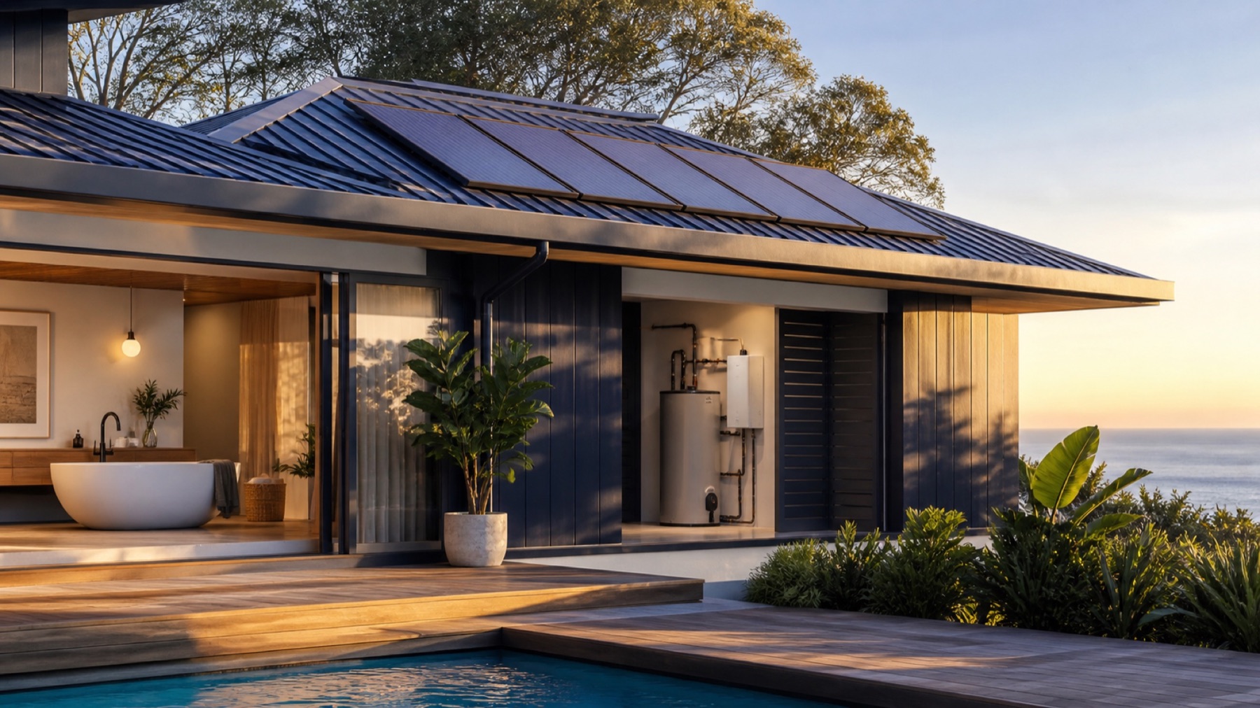 Residential solar thermal system with backup heating