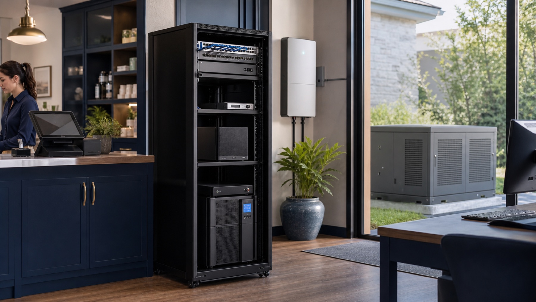 UPS, battery and generator represented in a business operation