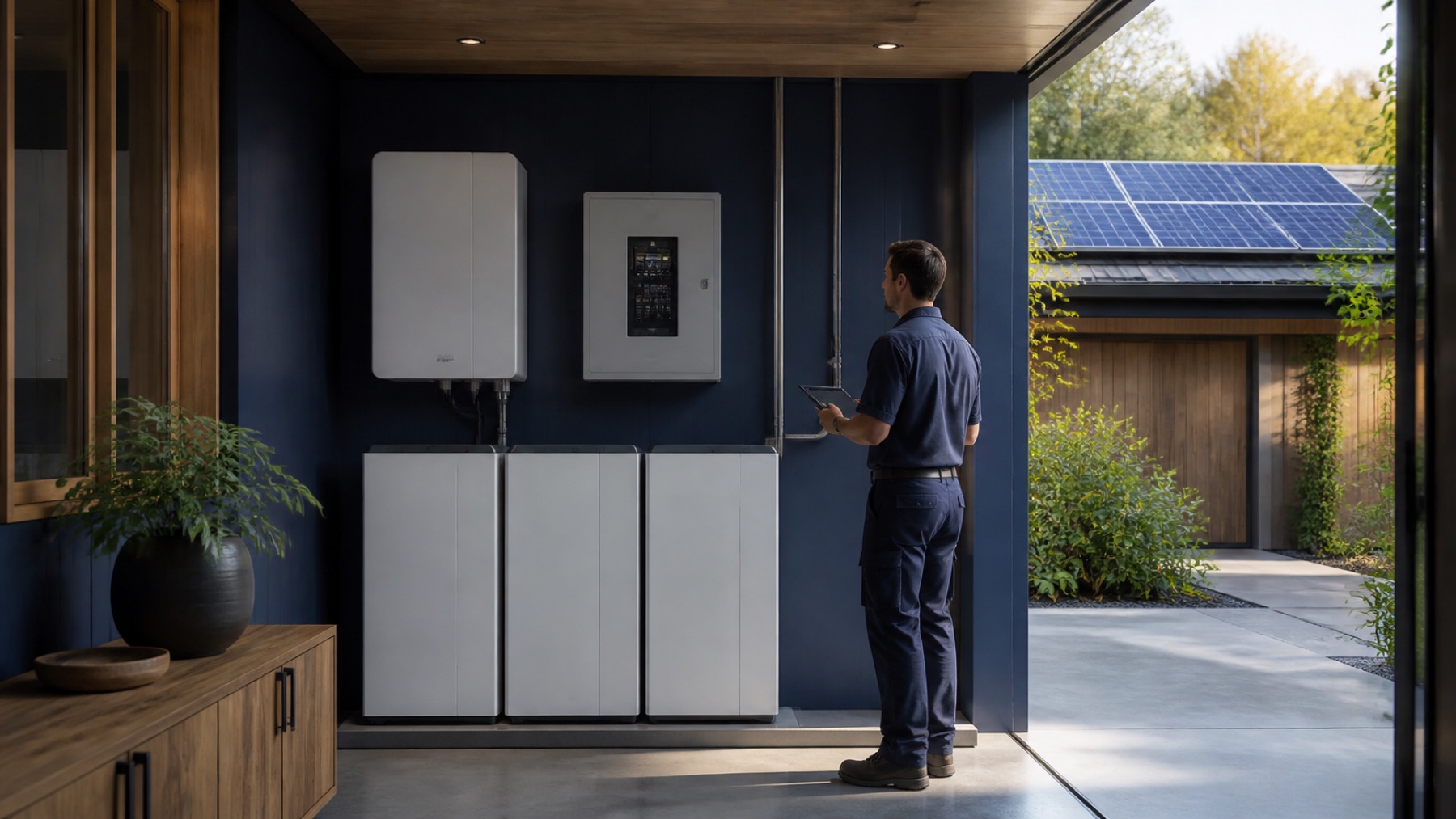 Batería residencial integrada con paneles solares y tablero de cargas críticas