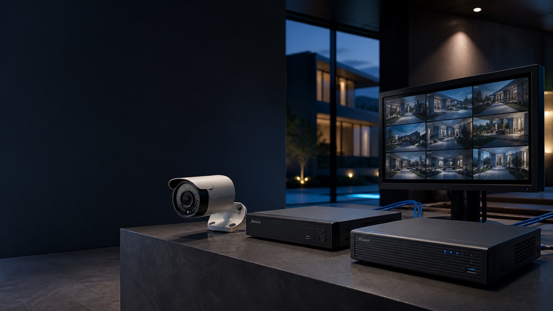 IP camera, DVR and NVR connected in a clear visual system