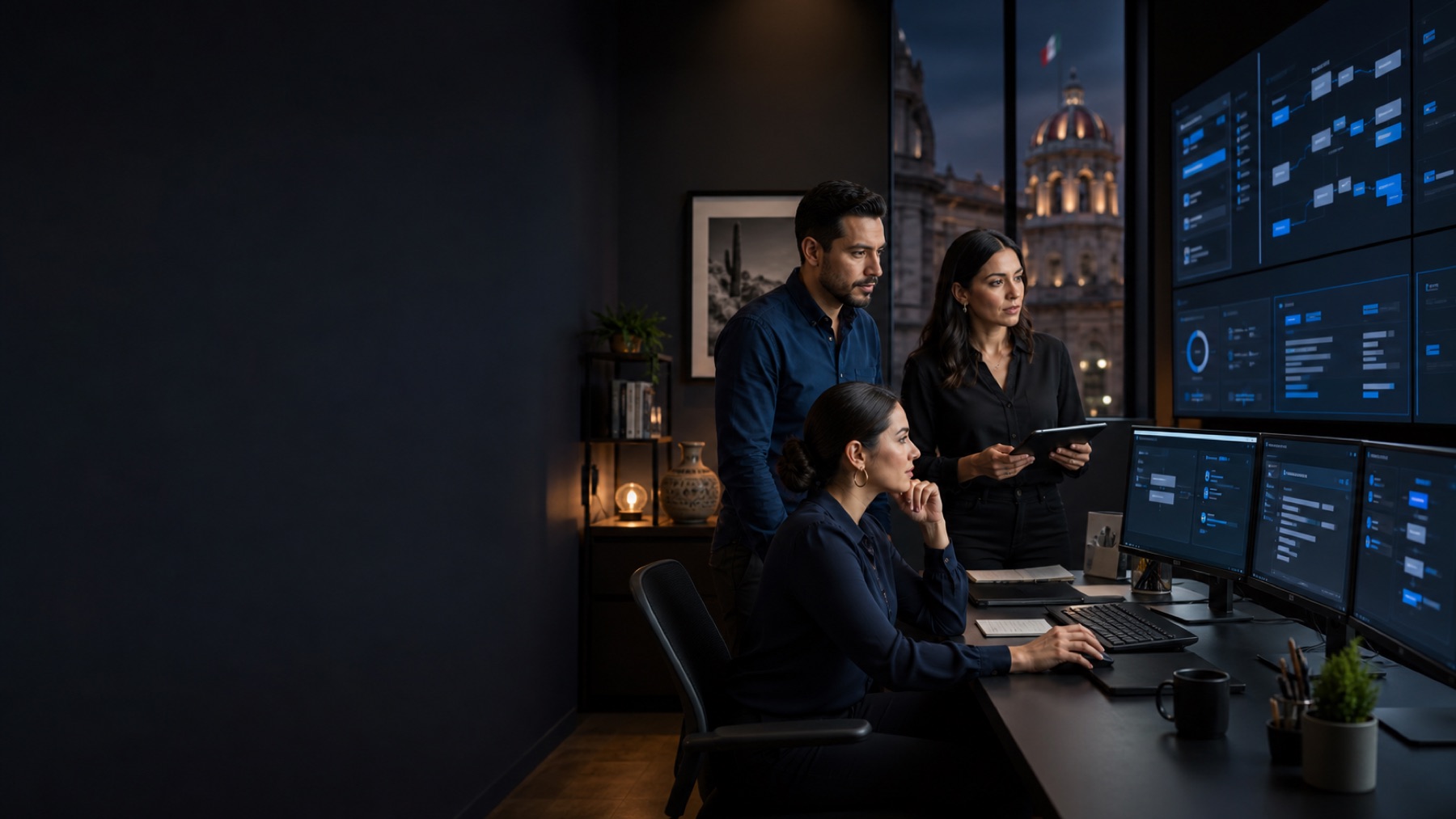 Small-business team supervising automated tasks in an operational flow