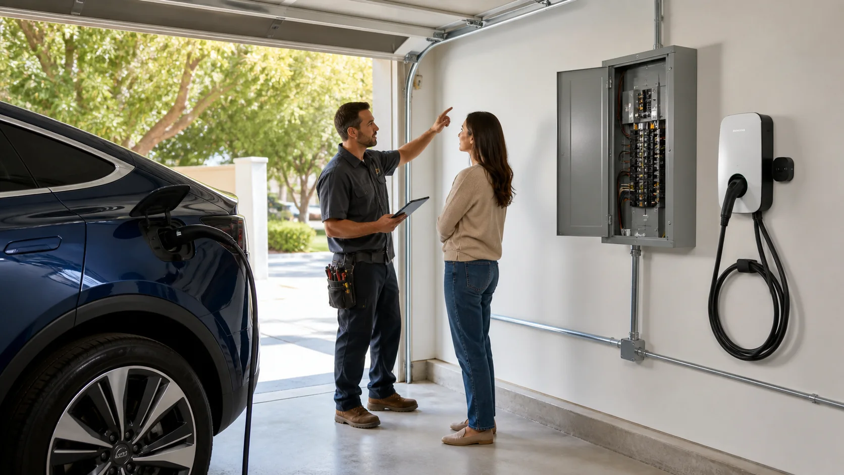 The wall charger is only one component. Vehicle limits, daily driving, electrical capacity, pathway, protection and charging schedule determine the real installation.