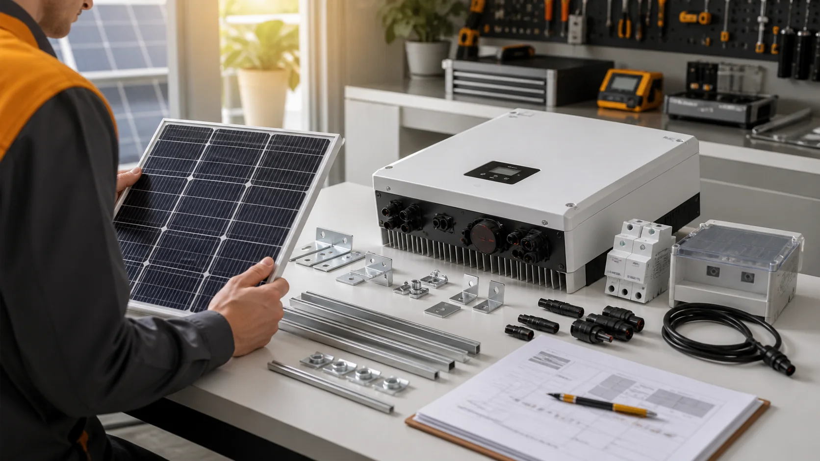 A kit must be reviewed as a system: modules, inverter, protection, mounting, wiring and monitoring.