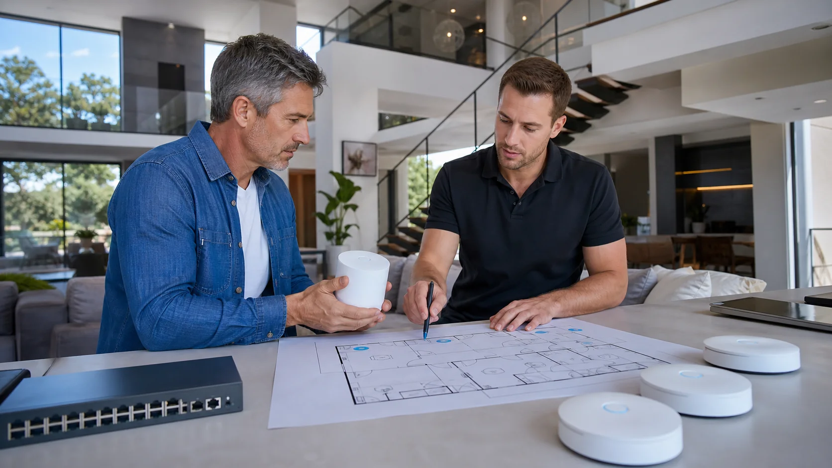 Mesh can solve domestic coverage; a managed network adds visibility and operational control.