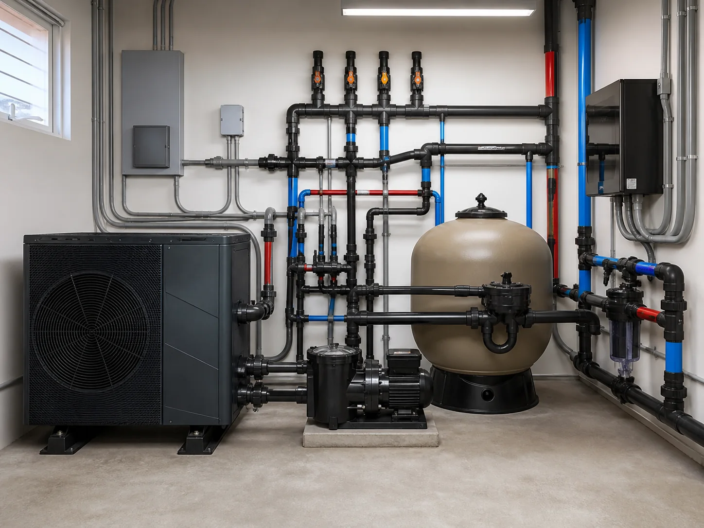 Organized mechanical room for pool climate systems