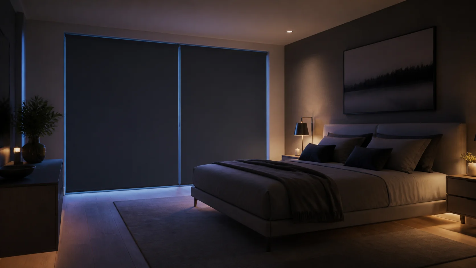 Dormitorio con escena nocturna automatizada