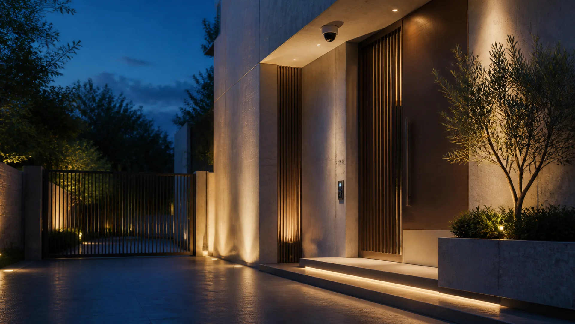 Architectural entrance with discreet camera, credential and perimeter security